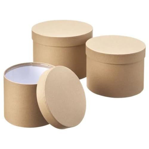 Set of 3 Natural Kraft Round Nesting Lined Hat Boxes, Decorative Storage Boxes with Lids, Ideal for Gifts or Flowers