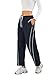 aswulk Womens Wide Leg Track Pants Drawstring High Rise Striped Elastic Waist Baggy Pants Dark Blue XL