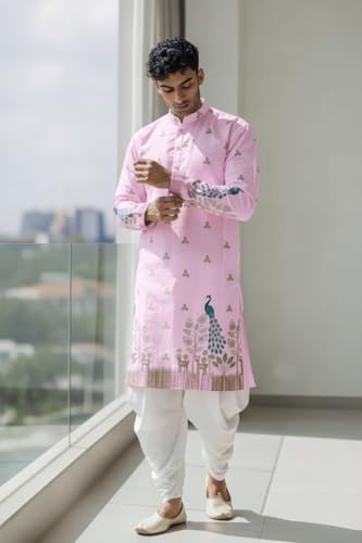 Image of Trustous Men's Pure Cotton Kurta Dhoti Set | Traditional Ethnic Wear for Festive, Wedding & Puja Occasion