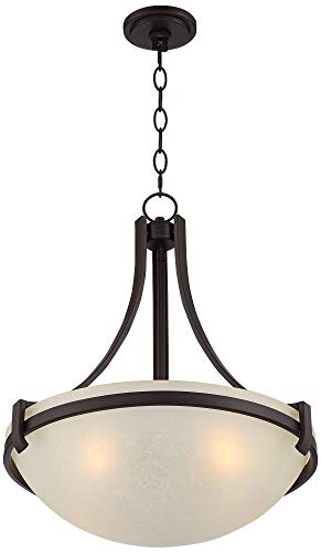 Regency Hill Mallot Oil Rubbed Bronze Pendant Chandelier 20" Wide Champagne Crackle Glass Bowl Shade 4-Light Fixture For Dining Room House Foyer Entryway Kitchen Bedroom Living Room #TOP6