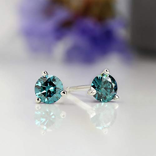 Earrings, 4.00ct Round Cut, Classic Stud Earrings, Blue Color Moissanite Diamond, 925 Sterling Silver Earring, Stud Earrings, Anniversary Earrings, Perfact for Gift Or As You Want4