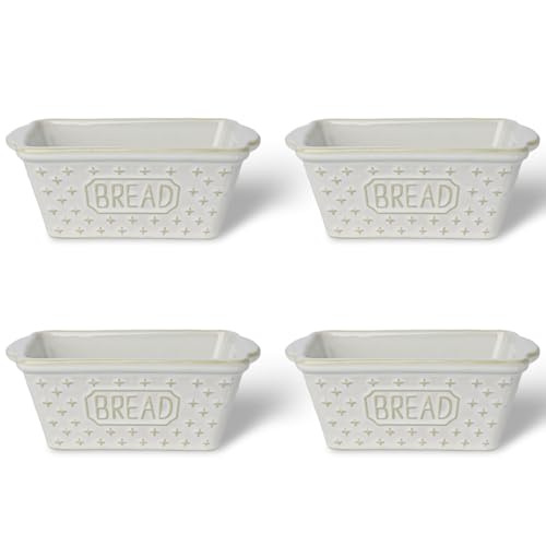QUXIJA Ceramic Loaf Pan for Baking Bread, Mini Non-Stick Bread Pans, Bread Baking Pan for Cooking, Farmhouse Kitchen Decor, Microwave & Dishwasher Safe, set of 4 (Vintage White)