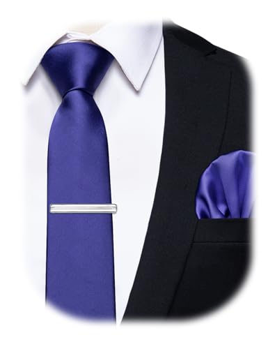 Image of YourTies Skinny Ties for Men Satin 2.4 inch Slim Necktie with Pocket Square Tie Clip Set Solid Color Wedding Party Business