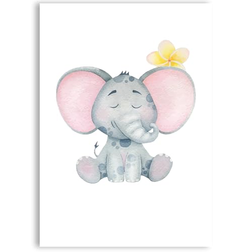Happymotive – Póster premium para habitación infantil DIN A4 – Impresión premium en papel de 300 g – Decoración de pared para habitación infantil de bebé, habitación de bebé, escuela, aula (elefante)