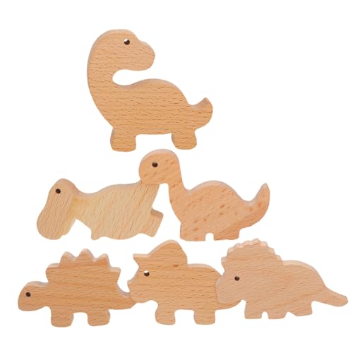 Luxshiny Modern Dresser Drawer Knobs 6 Pack Sturdy Wooden Dinosaur Pulls Kids-Friendly Nature Theme Cabinet Handles Easy Install with Screws