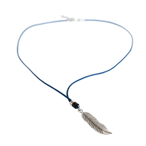 Men's Feather Necklace, Boho Tribal Long Blue Genuine Leather & Silver Plated Pendant Necklace for Men, Handmade Jewelry for Guys by Magoo Men's Feather Necklace, Boho Tribal Long Blue Genuine Leather & Silver Plated Pendant Necklace for Men, Handmade Jewelry for Guys by Magoo