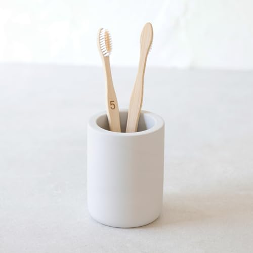 Selegna Drying Stone Toothbrush Holder, Diatomite Toothbrush Holders for Bathroom, Quick Drying Electric Toothbrush & Toothpaste Holder Cup, Diatomaceous Earth Bathroom Sink Organizer (Light Grey)