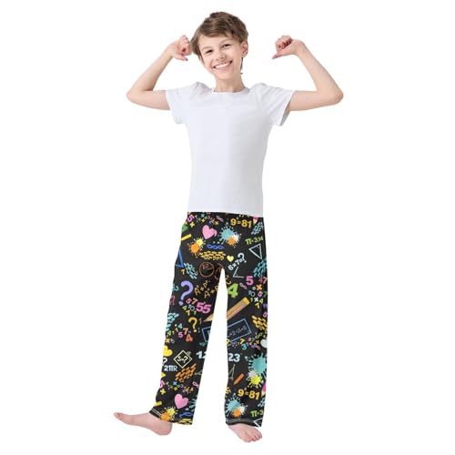 ZZXXB Mathematical Number Formula Boys Long Pants Soft Trousers Elastic Waist Kids Lounge Bottoms with Pockets S-XL2
