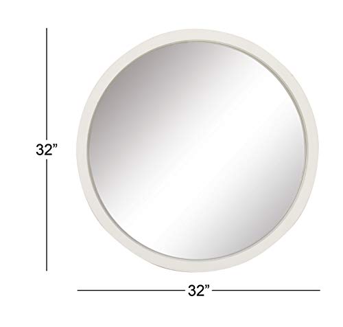Deco 79 Contemporary Wood Round Wall Mirror, 32" X 2" X 32", White #TOP2