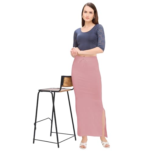 Image of DESI GIRL Cotton Lycra Stretchable Saree Shapewear Petticoat with Drawstring for Women | Fishcut Saree Petticoat with Side Slit for Easy Movement | Saree Shaper | Long inskirt