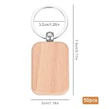 PRITOK 50 sztuk drewnianych breloczków do kluczy, spersonalizowany prostokątny brelok do kluczy, do samodzielnego wykonania, dekoracja, prezenty, 79 x 30 mm