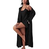 Damen Nachthemd Set Sexy Bademantel Satin Kurz Zweiteiliger Morgenmantel Und Schlafkleid 2 Teilig Nachtwäsche Kimono Robe Freizeit Einfarbig Loungewear Hochzeit Schlafanzug