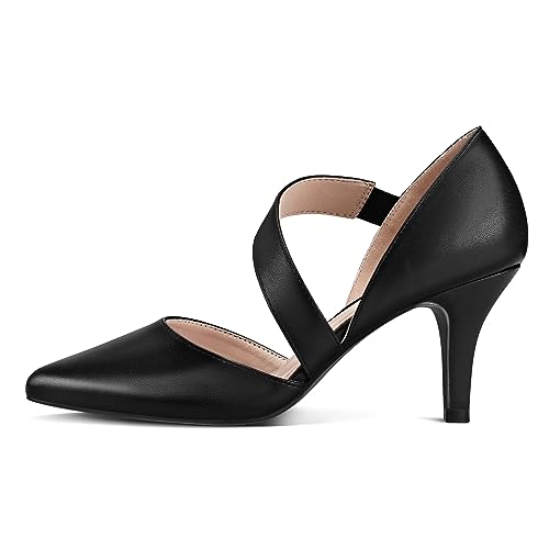 Image of mysoft Women's Pointed Toe Pumps Stiletto Heel Dress Shoes Wide Width | 3 Inch Stiletto Heel, Closed Toe, Wide Width, Elastic Strap, Comfortable, Daily, Wedding Party, Formal, Office Work Dressy
