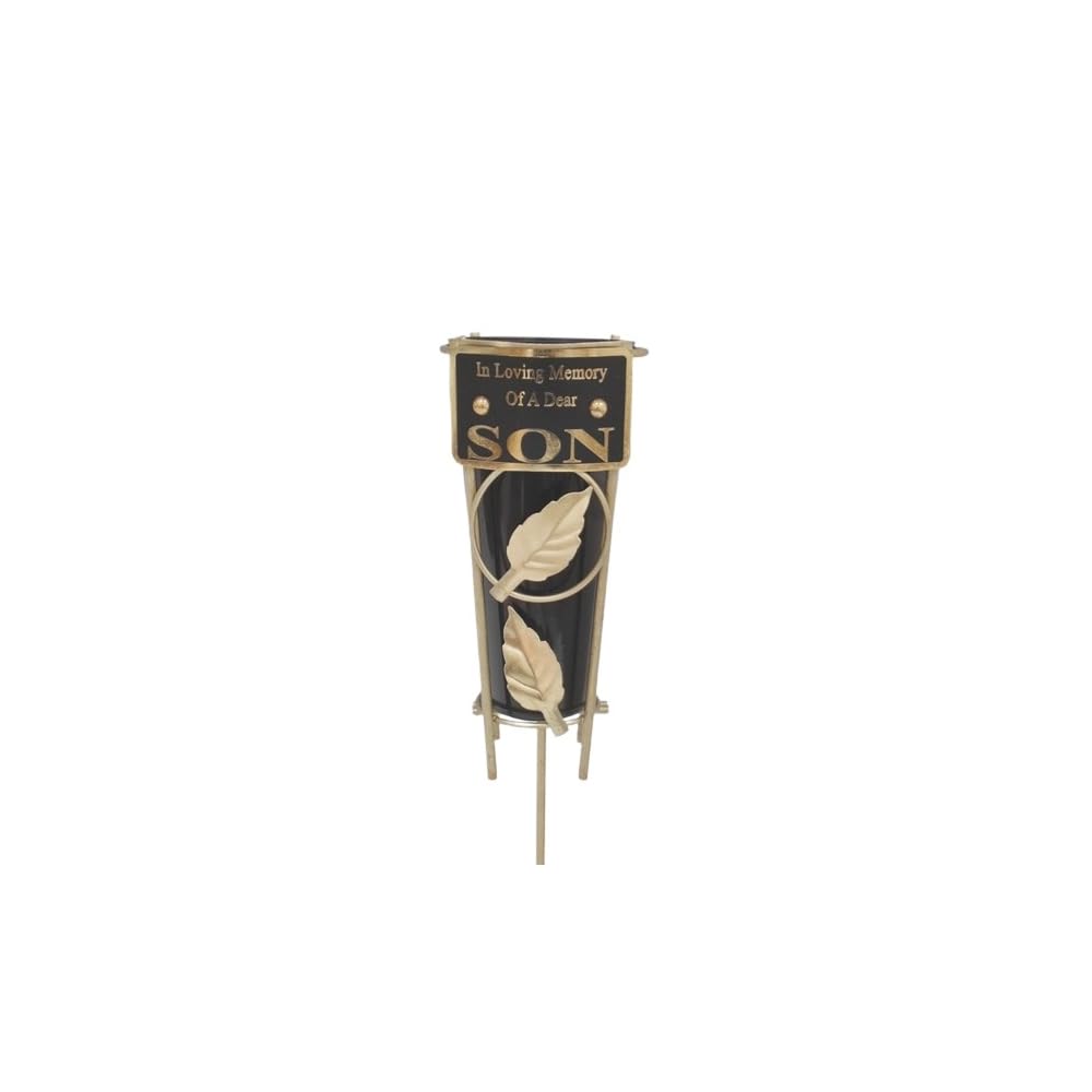 Son - Memorial Metal Grave Vase With Gold Leaf - Black