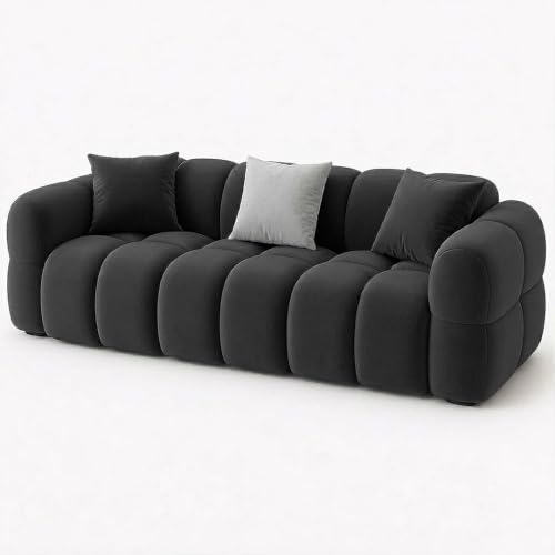 Image of FURNY Luxury Nimbus 3 Seater Bubble Cloud Sofa Set for Living Room | Boston Fabric Upholstered | Modern Cushioned Comfortable Couch for Home Office & Drawing Room | Ash Grey