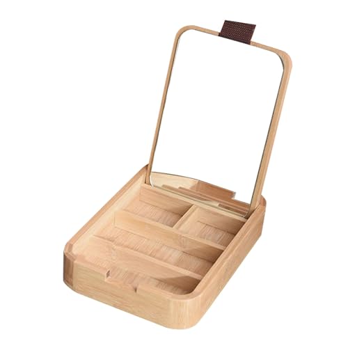 UGPLM Caixa organizadora de joias de madeira, estojo de com espelho, pequena caixa de bugigangas antiga com divisórias para penteadeira e viagem