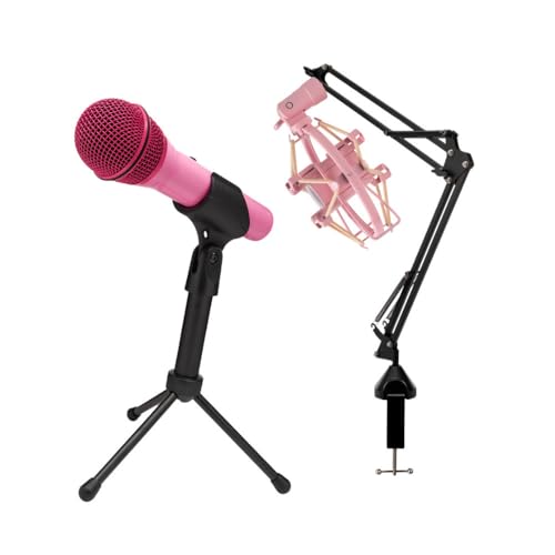 Samson Q2U USB and XLR Handheld Dynamic Microphone with Cardioid Polar Pattern (Pink) Bundle with Shock Mount and Desktop Boom Arm Microphone Stand (3 Items)