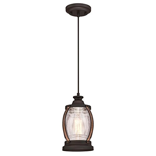 Westinghouse Lighting 6361700 Canyon One-Light Mini, Oil Rubbed Bronze Finish With Barnwood Accents And Clear Seeded Glass Indoor Pendant, #TOP16