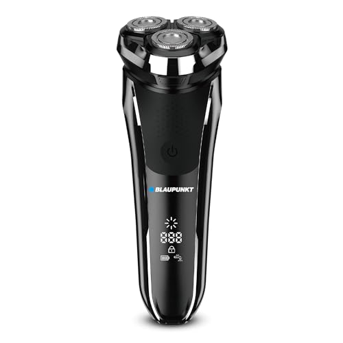 Blaupunkt Shaver for Men – 3 Floating Heads, Pop-Up Trimmer, USB-C Charging, LCD Display, 180 Min Runtime, Wet & Dry Use, Travel Lock, Corded/Cordless, Waterproof, 2-Year Warranty