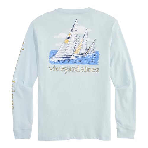 vineyard vines Men's Painted Sailboat Race Scene Long-Sleeve Tee