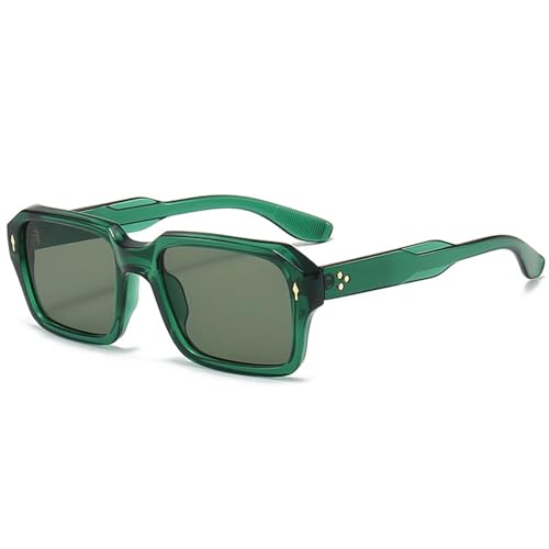 Vintage Square Sunglasses for Men Women Trendy Chunky Rectangle Frame Rivet Design Black Shades UV Protection