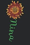  Nina: A pretty and cute personalized floral sunflower and ladybug notebook gift idea for women and girls named Nina with the name on the cover.