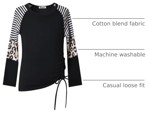 Image of Mirawise Girls Casual Long Short Shirts Tunic Tops Tee Shirt T-Shirts Side Tie Blouse 4-13 Years