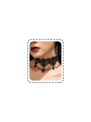 YRlilicc Gothic Lace Choker Necklace Steampunk Black Crystal Tassel Choker Necklace Sexy Women's Costume Party Vintage Thick Choke
