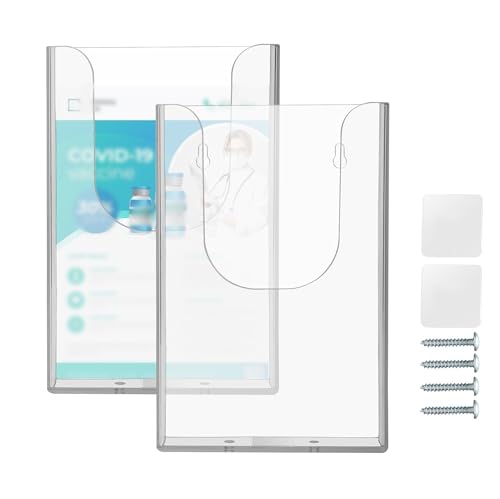 WIYETY 2 Soportes para Folletos de Pared A6: Soporte de Plástico Transparente para Colgar Revistas, Menús y Documentos