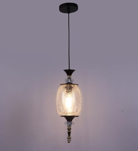 Image of ELIANTE Modern Glass Hanging Light for Living Room & Dining Area | Metal Ceiling Lamp with Elegant Glass Shade | 3 Years Warranty | Free Bulb (Lunelle)