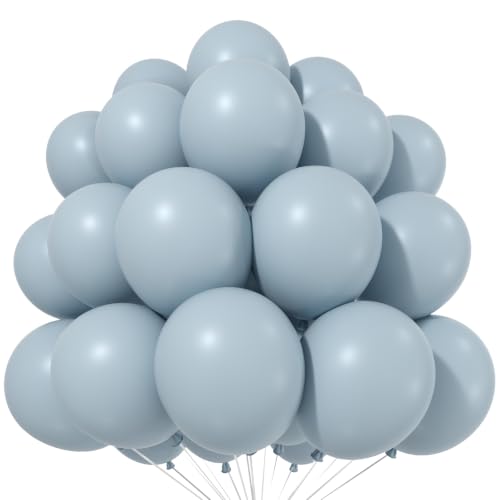 Image of Jobkoo Blue Balloons, 12 Inch 30 Pcs Pale Aqua Blue Balloon Muted Dusty Blue Latex Balloons Matte Retro Powder Light Blue Helium Balloons for Birthday Boho Baby Shower Bachelorette Party Decorations