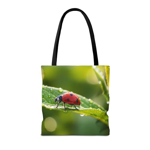 Premium Ladybug Tote Bag with Reinforced Stitching - A Touch of Nature on Fresh Green Leaf2