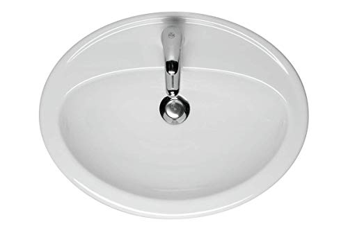 VBChome Waschbecken Oval 54cm x 41cm Weiß Waschtisch Einbauwaschbecken Waschplatz Bad Badezimmer Gäste-Bad aus Keramikmit, 1 Hahnloch, mit Überlauf