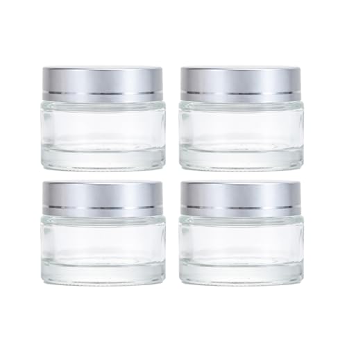 15g/0.5Oz Clear Glass Jars with Silver Lids Refillable Cosmetic Sample Containers Travel Skincare Jars for DIY Beauty Products Face Cream, Balm, Gel, Eye Cream