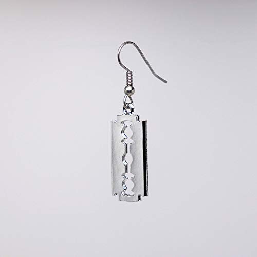 Gothic Razor Blade Dangle Earrings Polished Silver Finish Pewter4