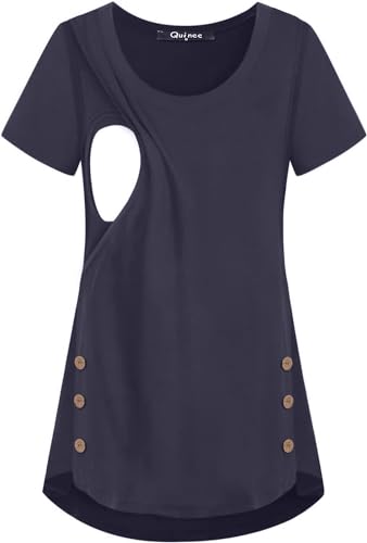 connche Quinee Nursing Tops for Breastfeeding Breastfeeding Shirts Maternity Tunic Tops Nursing Shirts Deep Blue XXL
