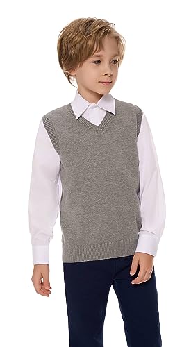 SMILING PINKER Chaleco de bebé de punto con cuello en V para niños de algodón sin mangas, gris, 6-7 Años