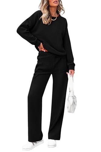 PRETTYGARDEN Women's 2 Piece Outfits 2024 Winter Fashion Tracksuits Long Sleeve Pullover Tops Straight Leg Pants Lounge Sets