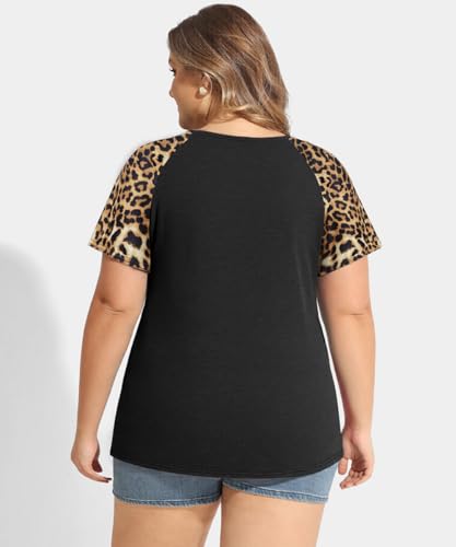 Image of CARCOS Plus Size Tops for Women Short Sleeve Shirt Summer Star /Leopard /Tie Dye /Flower Crewneck Pullover Tunic XL-5XL