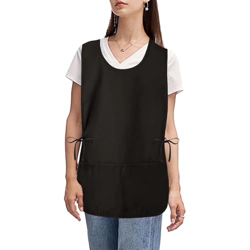 Eupholium Smock Apron Cobbler Apron with Side Ties and 2 Deep Pockets Unisex Apron for work kitchen (Black)