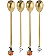 Housoutil Halloween Teaspoon, 4PCS Halloween Pumpkin Ghost Coffee Spoon, Golden Dessert Spoons Cu...