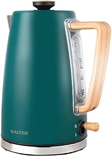 Salter EK5039TL Elder Jug Kettle, 360° Swivel Base, Left-Handed Kettle, Limescale Filter, Strix Controller, Auto Shut-Off, Boil-Dry Sensor, Water Window, Rapid Boil, 3 KW, 1.7 L, Teal, Wood