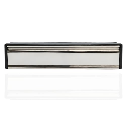 Image of Firemongery Framemaster 12" Letter Box for Front Door, Stainless Steel FD30 Fire Rated Letterplate Replacement for 44mm Timber Doors, Dual Flap Letter Box Flap with Intumescent Lining, Mirror Polished