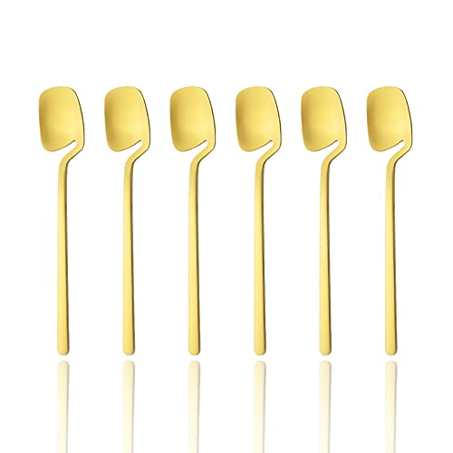 Snplowum 6Pcs Matte Gold Teaspoon, 5.4-inch Hangable & 18/10 Stainless Steel Coffee Drinks Tea Spoons Ice Cream Spoon