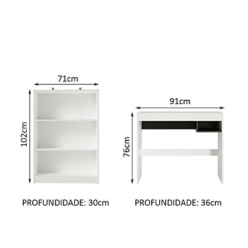 Escrivaninha Madesa Rubi + Estante Livreiro 6907 - Branco