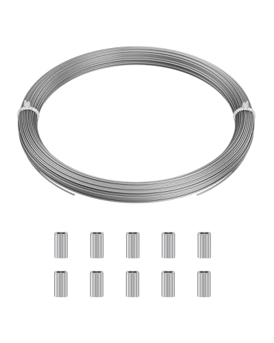 Image of Uniclife Picture Hanging Wire, 100 Feet 1 /32 inch Picture Wire with Crimping Sleeves, Stainless Steel Rope for up to 110 lbs, Trellis Line Cable for Photo Frames and String Lights
