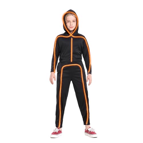 Light Up Stick Figure Costume Kids, Led Stick Man Costumes Child Boys Girls, Halloween Glow in Dark Stickman Cosplay Youth(Orange, 14)