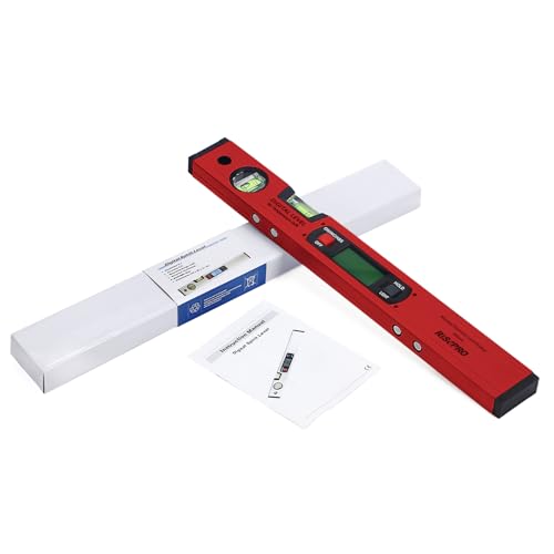 Neigungsmesser, RISEPRO Digitale Neigungsmesser Winkel Finder Gauge Spirit Level aufrecht Magnet 360 ° Range 416 mm lang mit Hintergrundbeleuchtung Rot