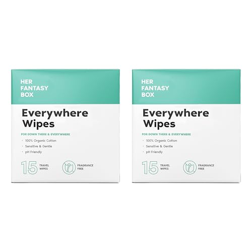 Her Fantasy Box | Everywhere Wipes – 100% Organic Cotton, Gentle &amp; Refreshing, pH-Balanced, Fragrance-Free, Plant-Powered for Body, Face &amp; Intimate Areas, Ideal for Sensitive Skin - 2 Pack, 30 Wipes