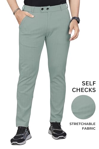 Image of Men's Cotton Blend Self-Design Trousers | Mid-Rise Regular Fit Pants for Work, Travel & Casual Wear [Pack of 1]